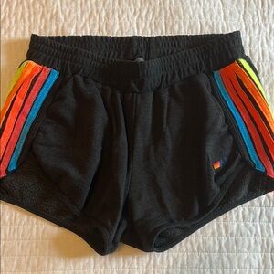 Aviator Nation Black and Red Athletic Shorts Lightweight Elastic Waist